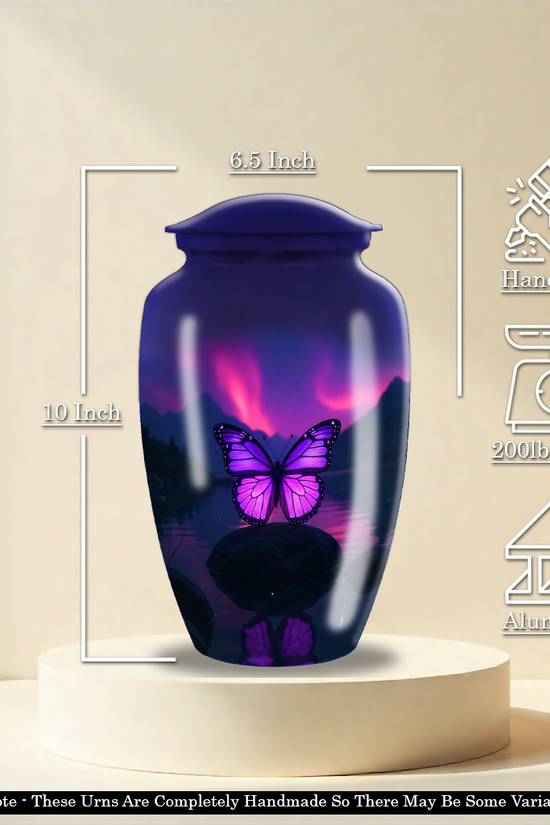 Pink & Purple Butterfly Cremation Urn –  Exclusive Handmade Urn