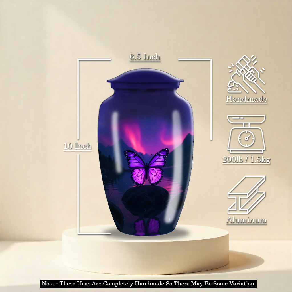 Pink & Purple Butterfly Cremation Urn –  Exclusive Handmade Urn