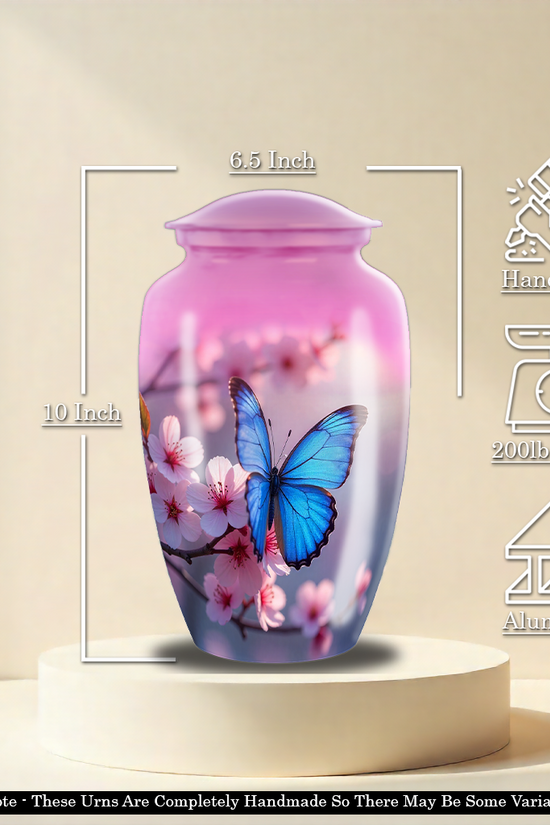 Blue & Pink Butterfly Floral Cremation Urn