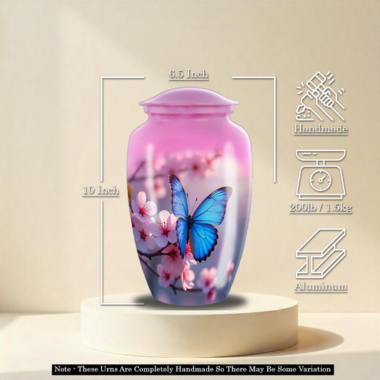 Blue & Pink Butterfly Floral Cremation Urn