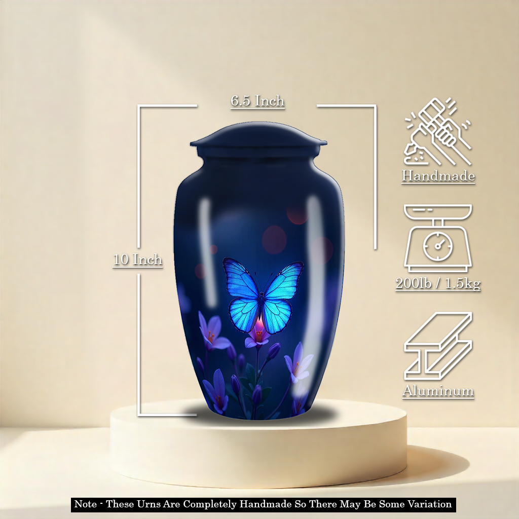 Blue Beautiful Butterfly Cremation Urn For Ashes For Adult Mom & Dad
