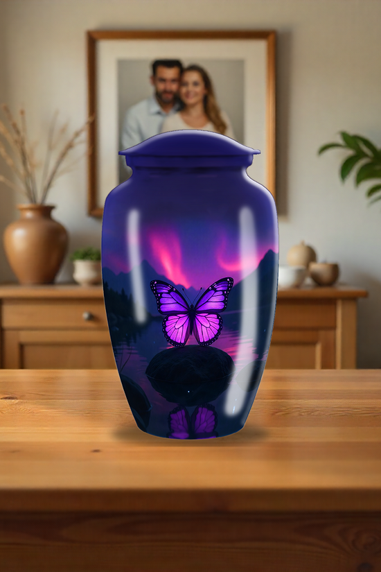 Pink & Purple Butterfly Cremation Urn –  Exclusive Handmade Urn