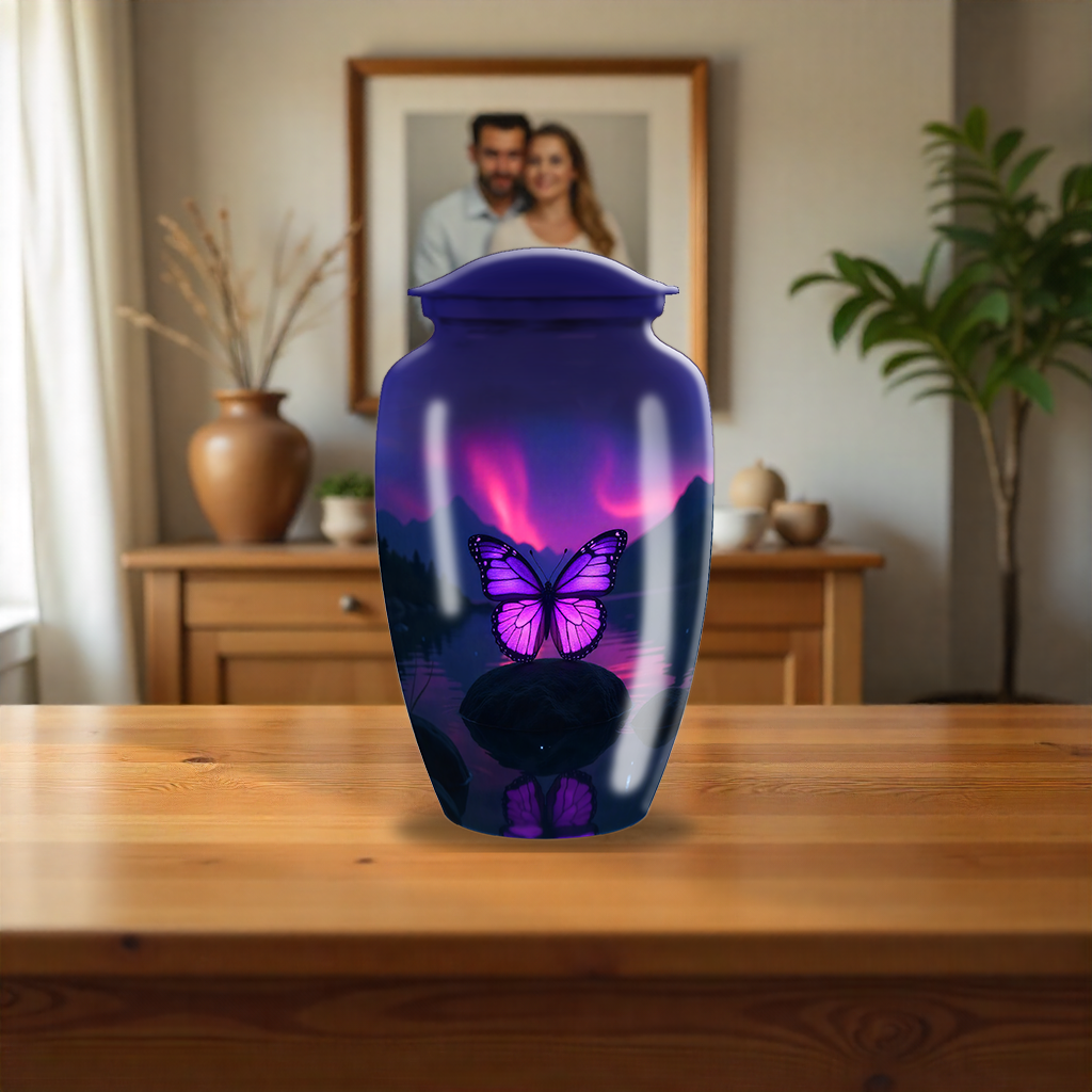 Pink & Purple Butterfly Cremation Urn –  Exclusive Handmade Urn