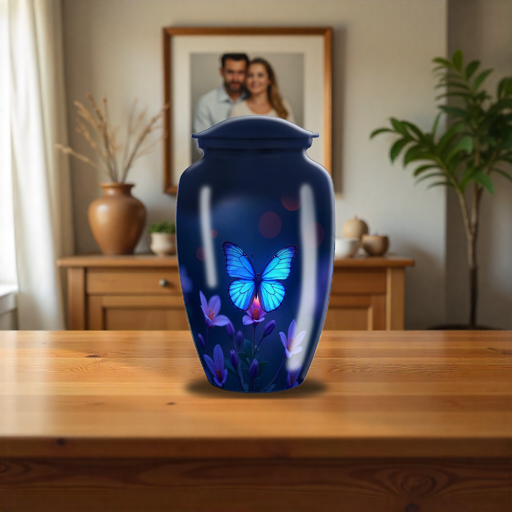 Blue Beautiful Butterfly Cremation Urn For Ashes For Adult Mom & Dad