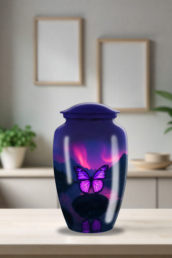 Pink & Purple Butterfly Cremation Urn –  Exclusive Handmade Urn