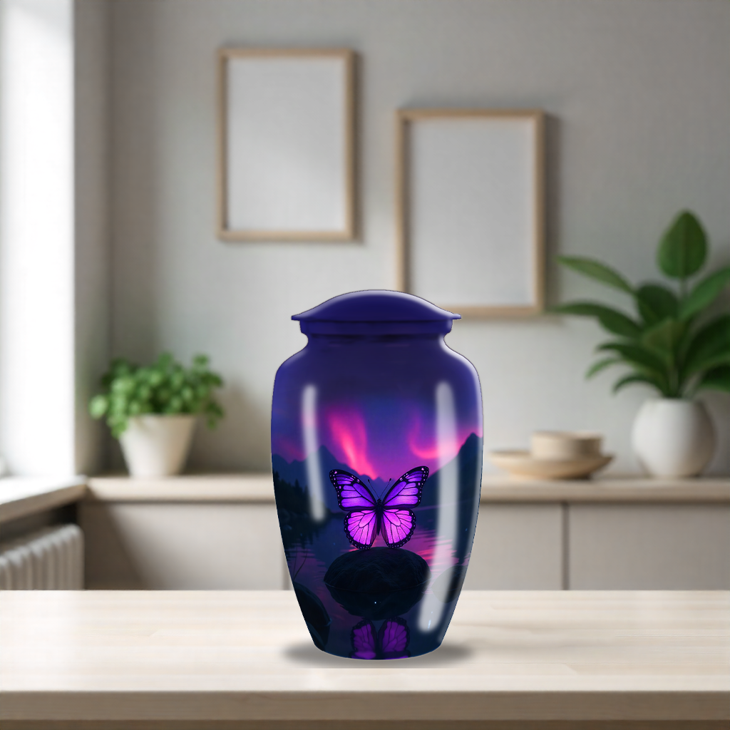 Pink & Purple Butterfly Cremation Urn –  Exclusive Handmade Urn
