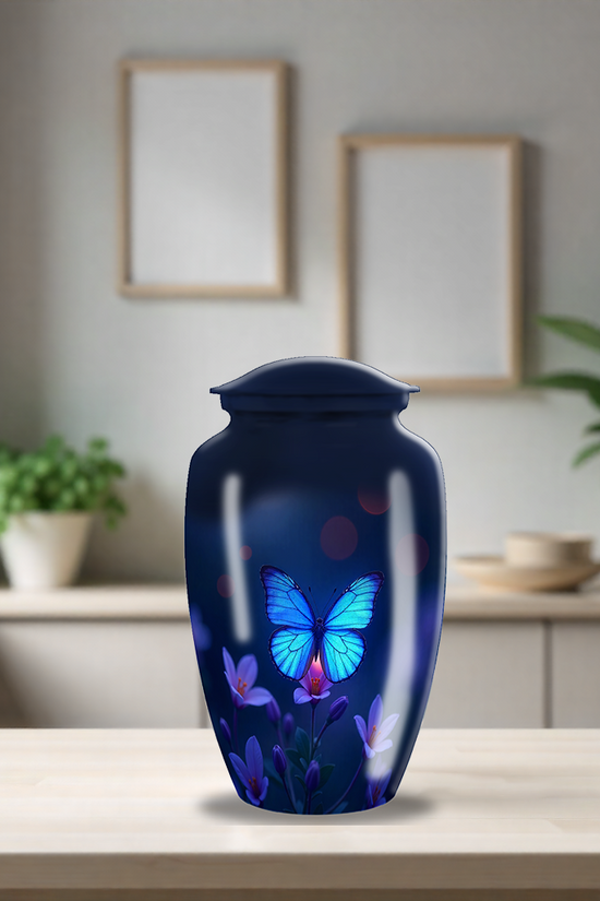 Blue Beautiful Butterfly Cremation Urn For Ashes For Adult Mom & Dad