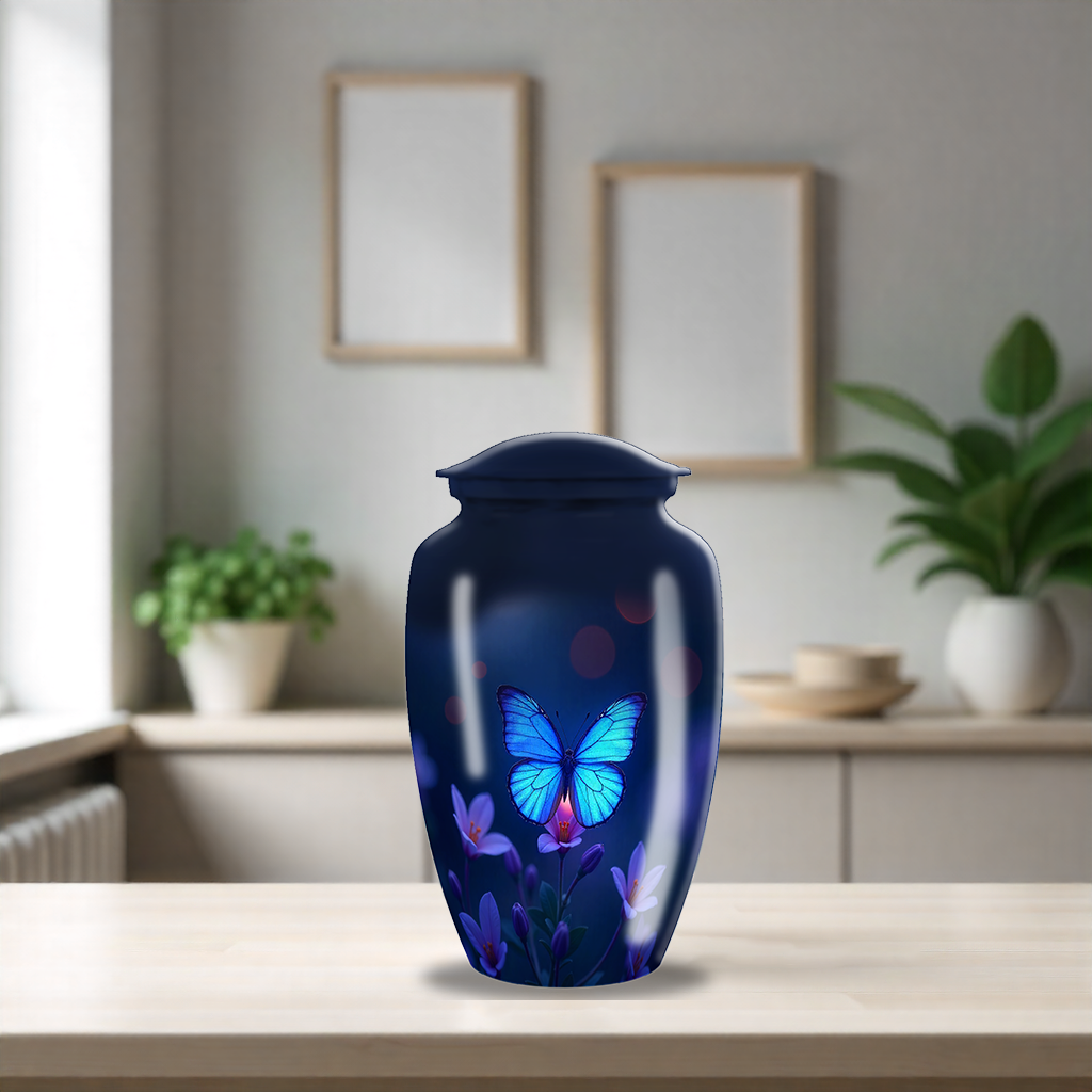 Blue Beautiful Butterfly Cremation Urn For Ashes For Adult Mom & Dad