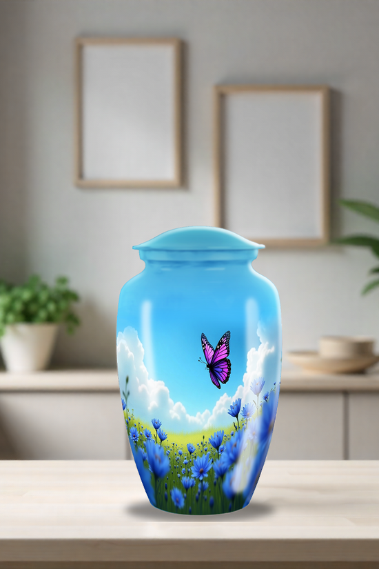 Flying Pink Butterfly Cremation Urn