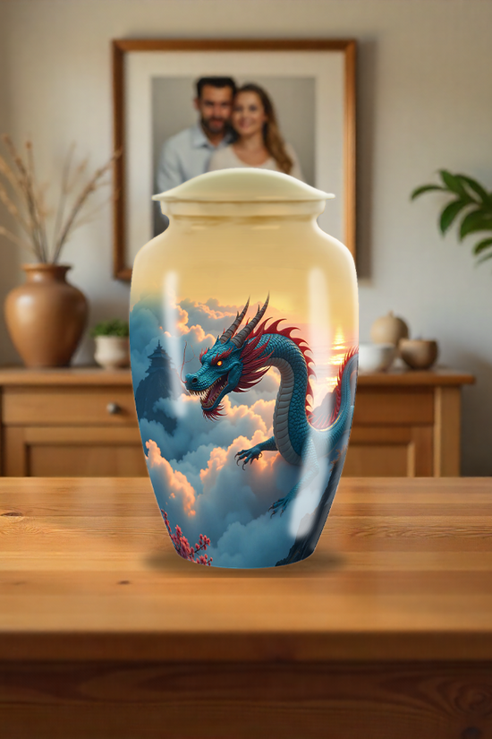 Blue Aggresive Dragon Large Cremation Urn