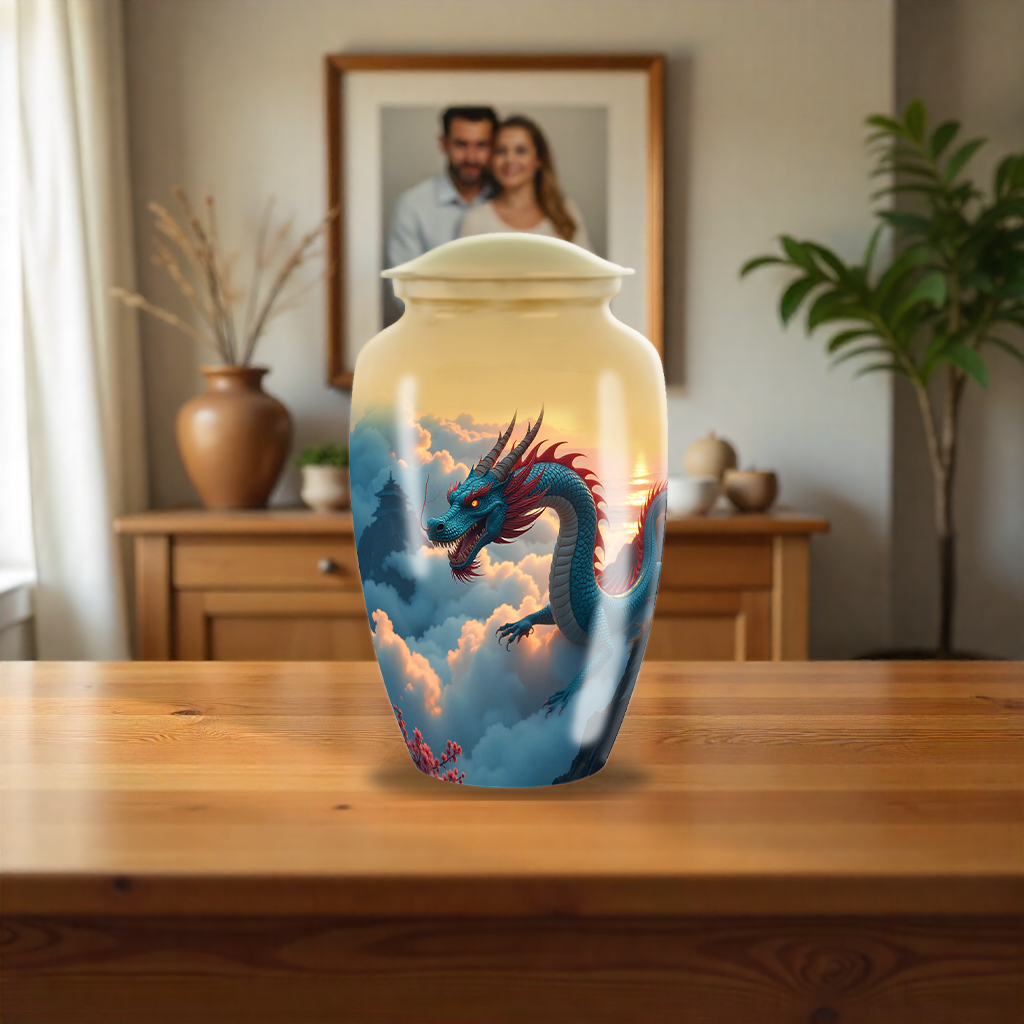Blue Aggresive Dragon Large Cremation Urn