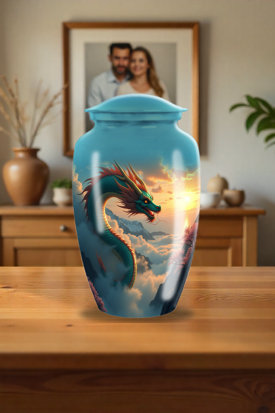 Blue Japanese Dragon Large Cremation Urn