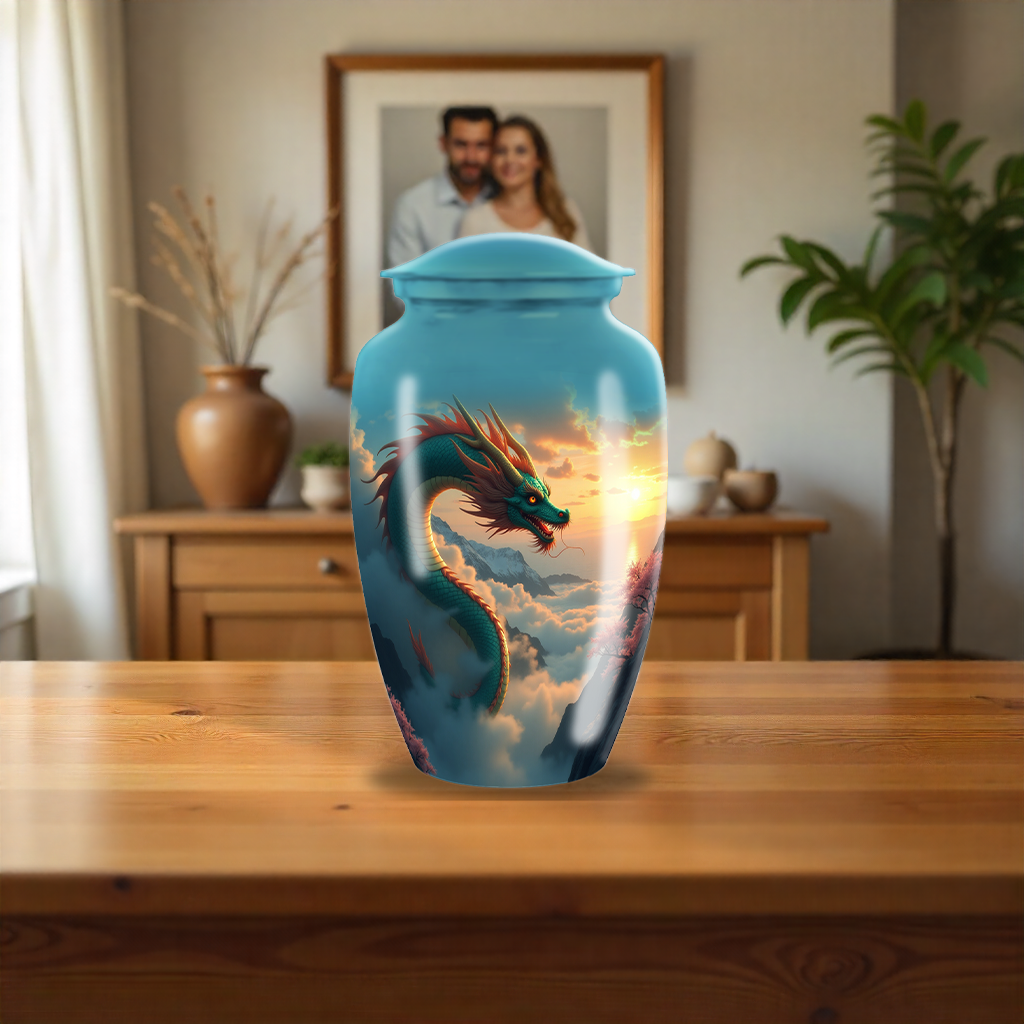 Blue Japanese Dragon Large Cremation Urn