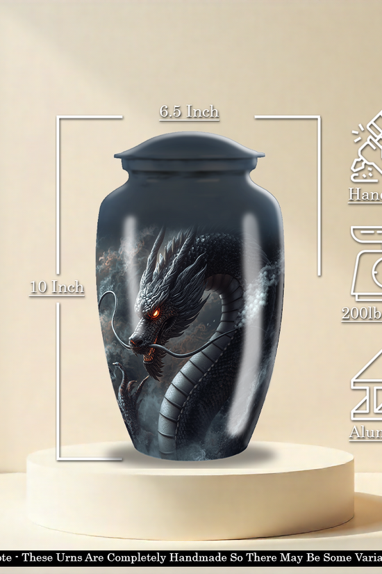 Majestic Chinese Black Dragon Large Cremation Urn For Human Ashes Remains