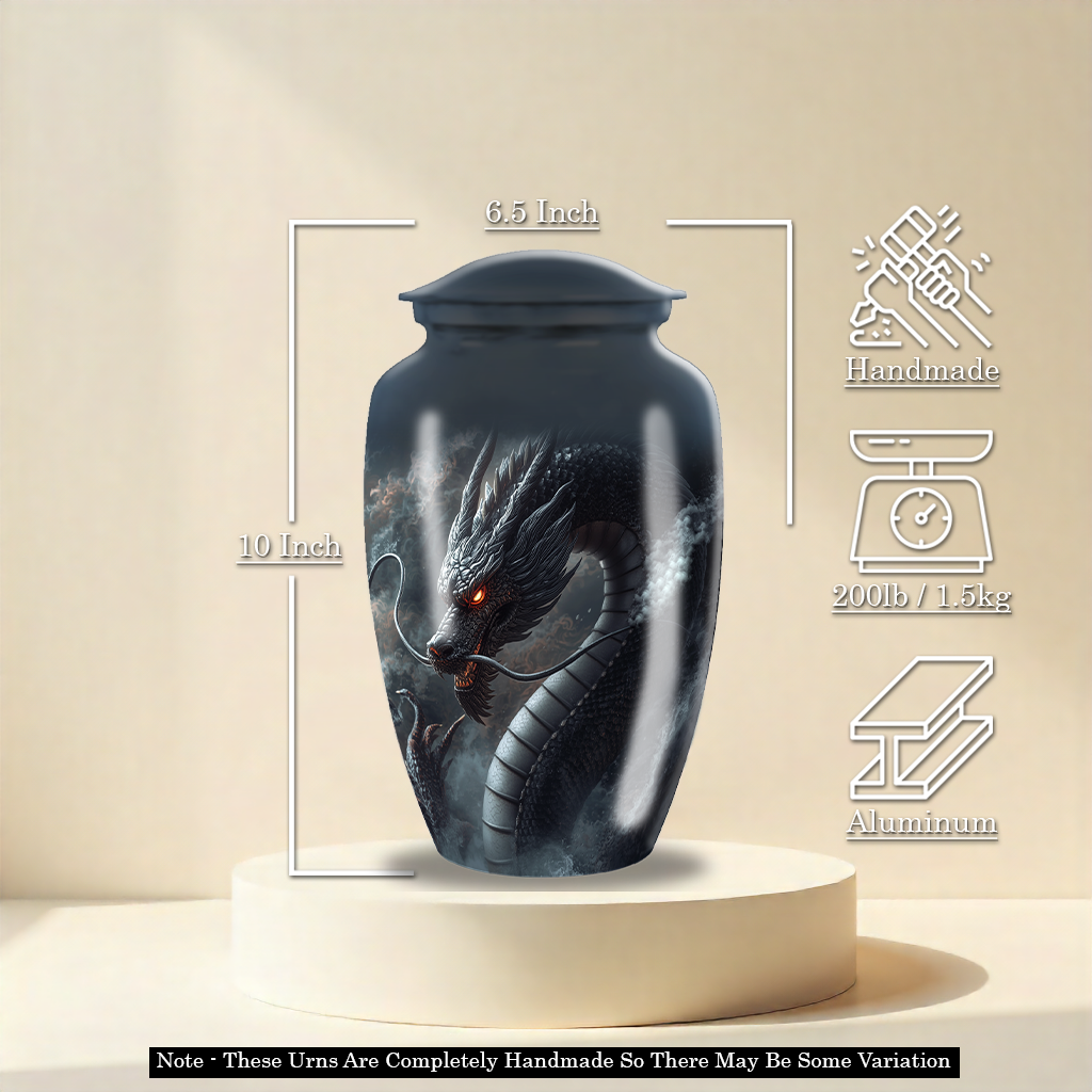 Majestic Chinese Black Dragon Large Cremation Urn For Human Ashes Remains