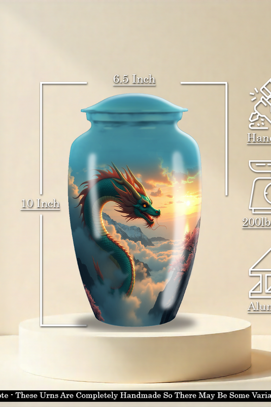 Blue Japanese Dragon Large Cremation Urn For Ashes For Adults