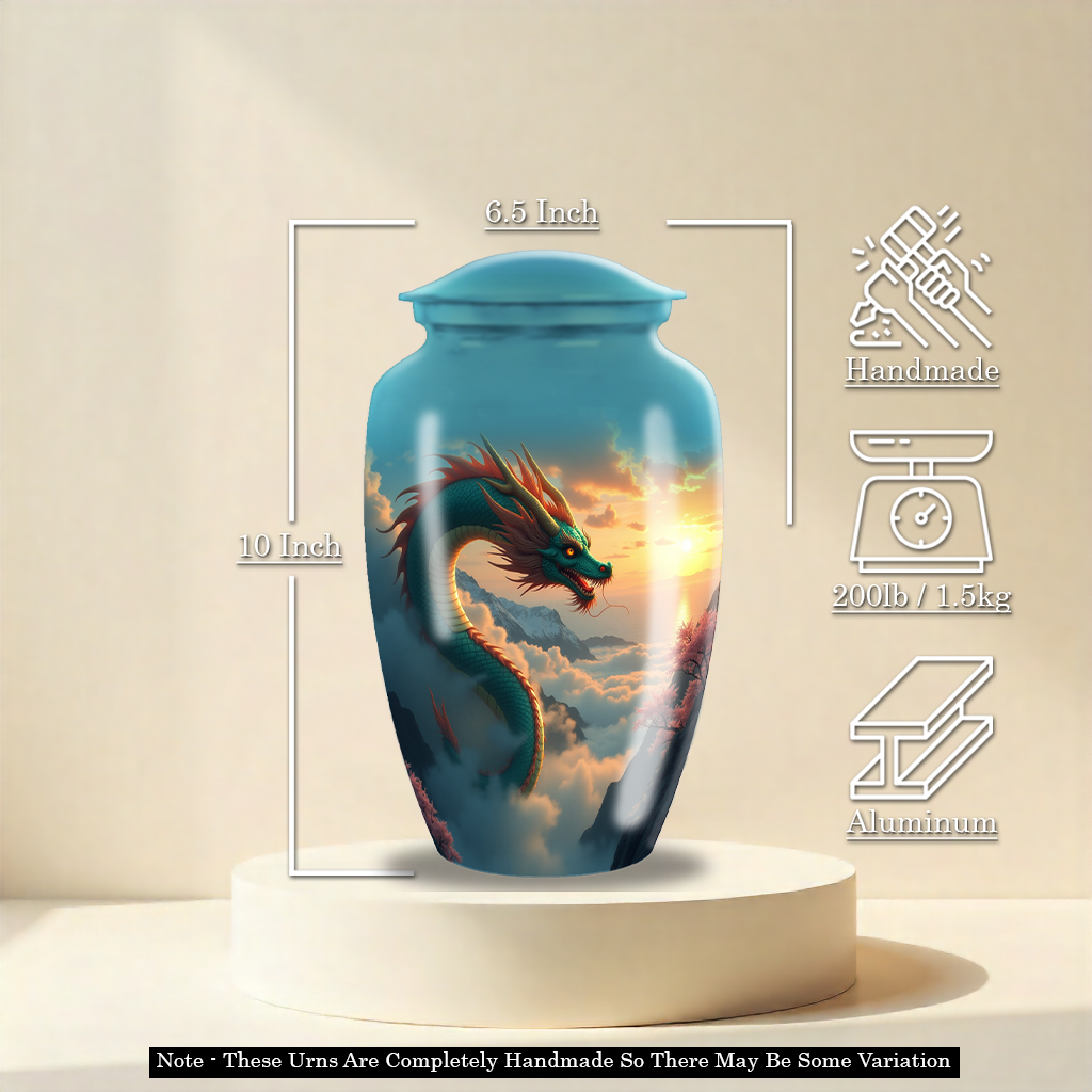 Blue Japanese Dragon Large Cremation Urn For Ashes For Adults