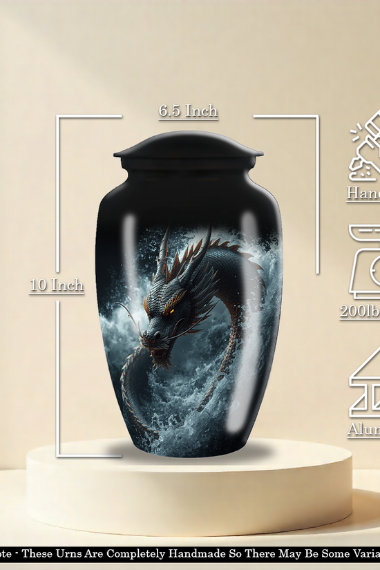 Black Japanese Dragon Large Cremation Urn For Ashes For Adults
