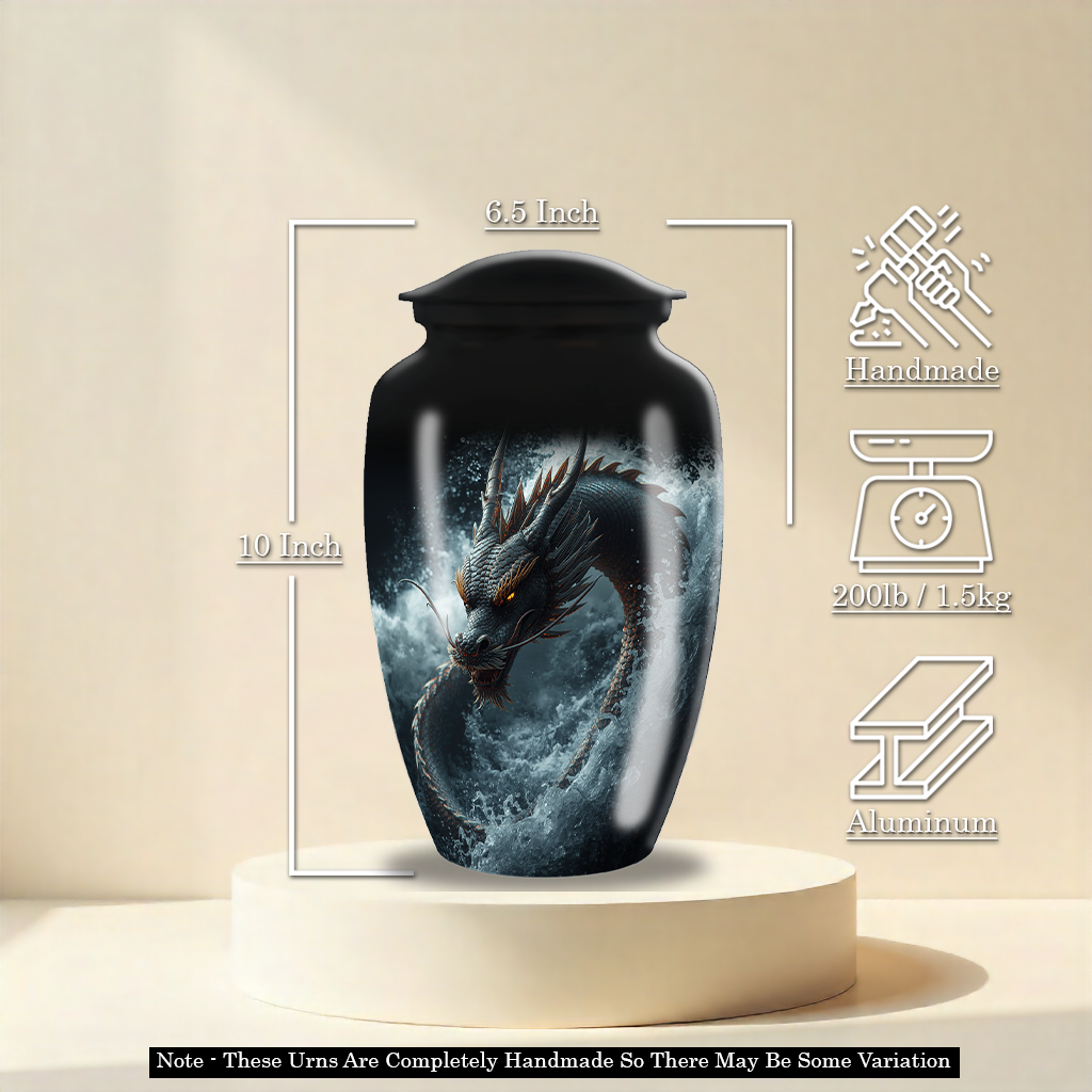 Black Japanese Dragon Large Cremation Urn For Ashes For Adults