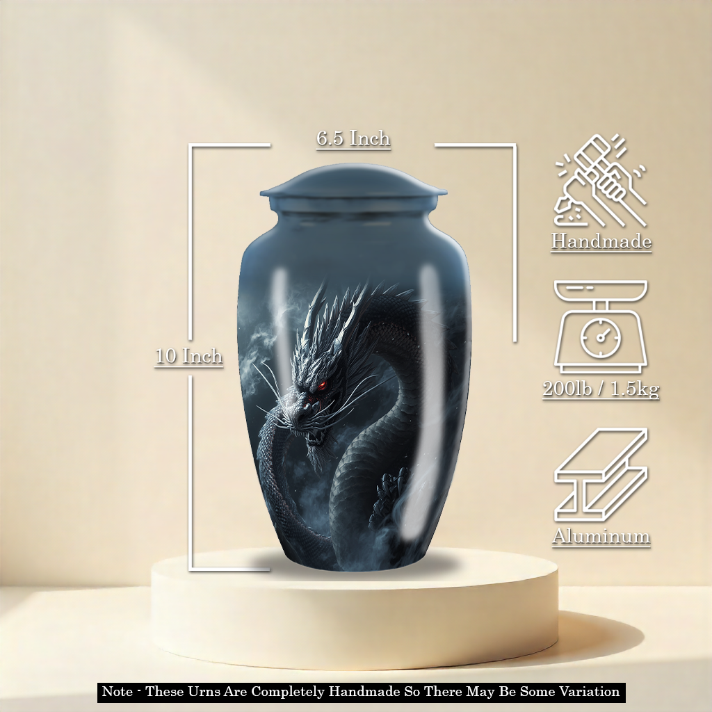Black Chinese Dragon Large Cremation Urn For Ashes Male & Female