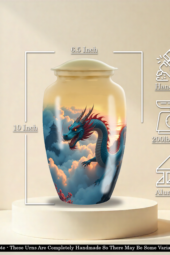 Blue Aggresive Dragon Large Cremation Urn For Human Ashes For Adult Male Dad