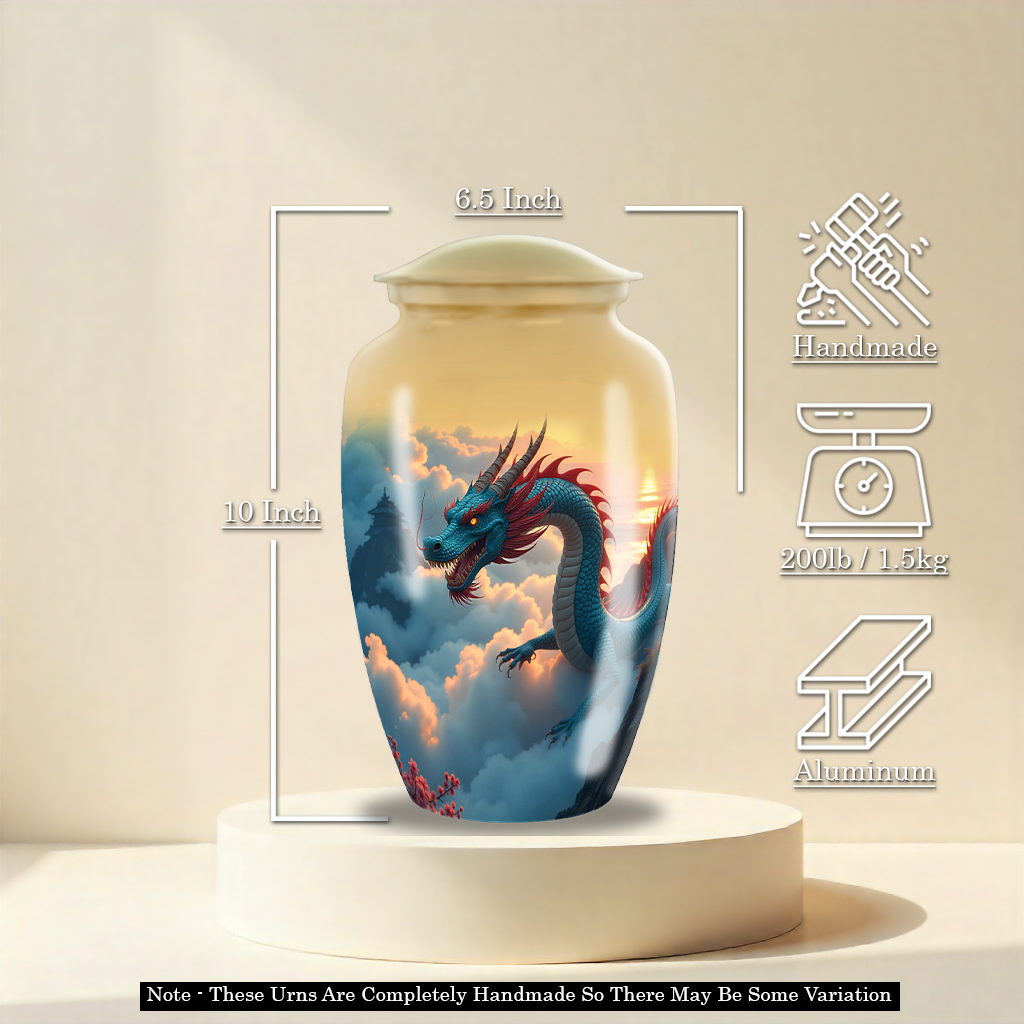 Blue Aggresive Dragon Large Cremation Urn For Human Ashes For Adult Male Dad