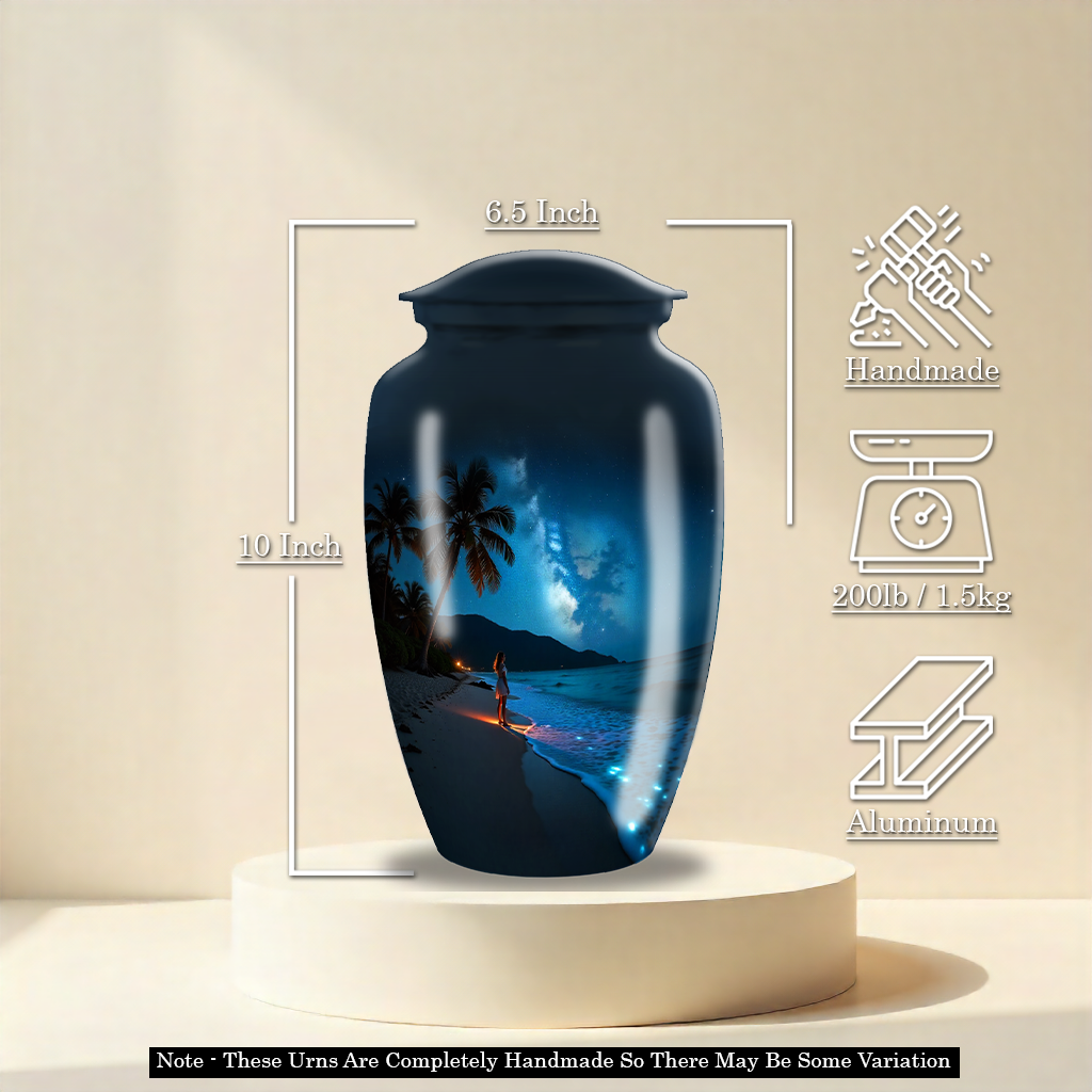 Night Beach Large Cremation Urn For Ashes For Adult Mom & Dad