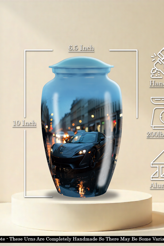 Black Classic Car Large Cremation Urn For Ashes For Adults Men & Women