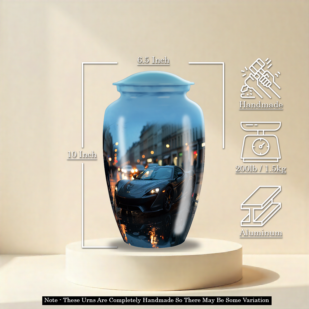 Black Classic Car Large Cremation Urn For Ashes For Adults Men & Women