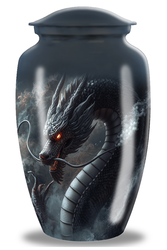 Majestic Chinese Black Dragon Large Cremation Urn For Human Ashes Remains