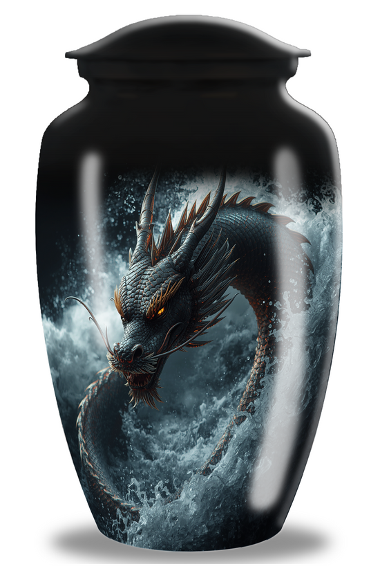 Black Japanese Dragon Large Cremation Urn For Ashes For Adults