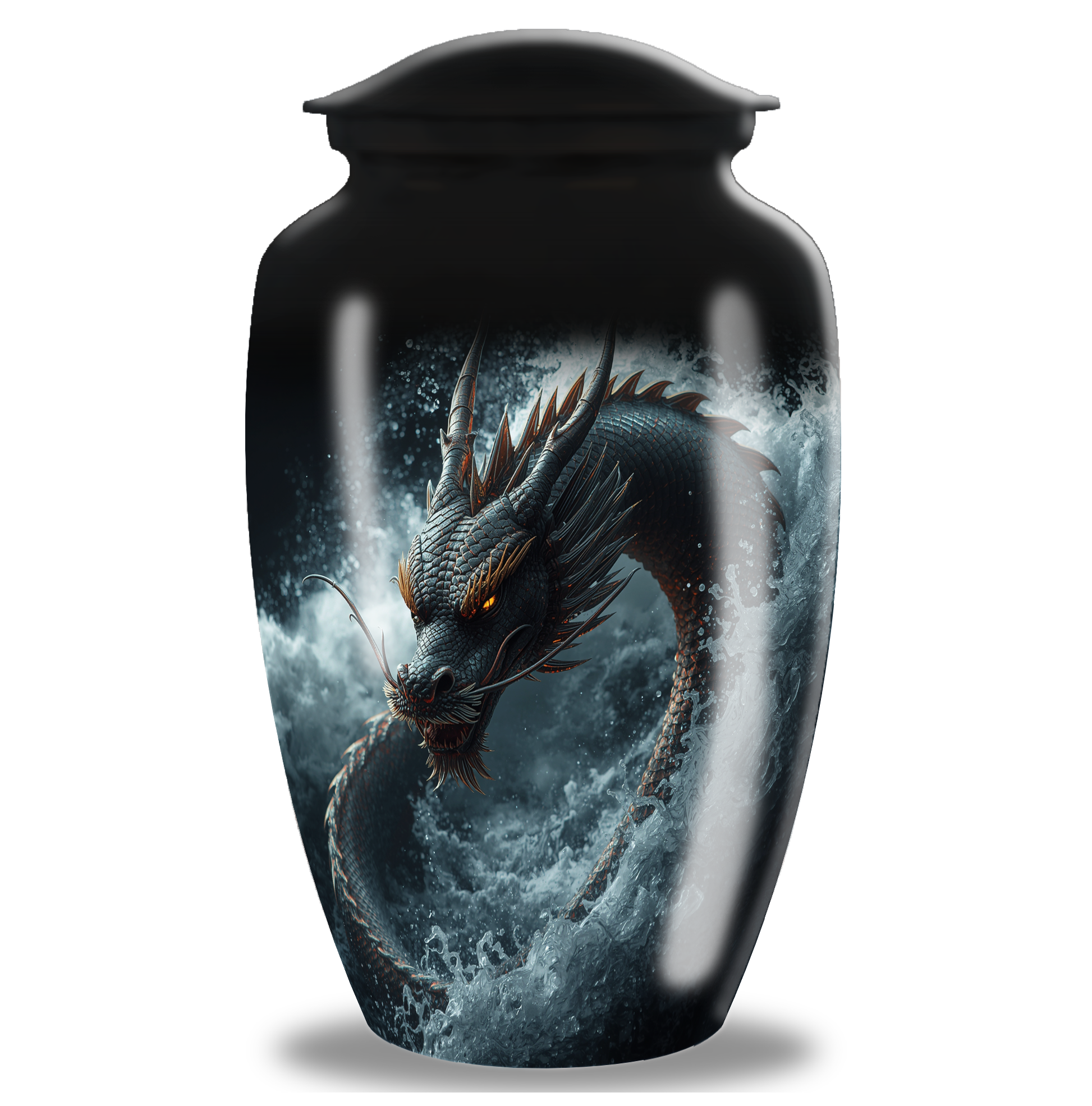 Black Japanese Dragon Large Cremation Urn For Ashes For Adults