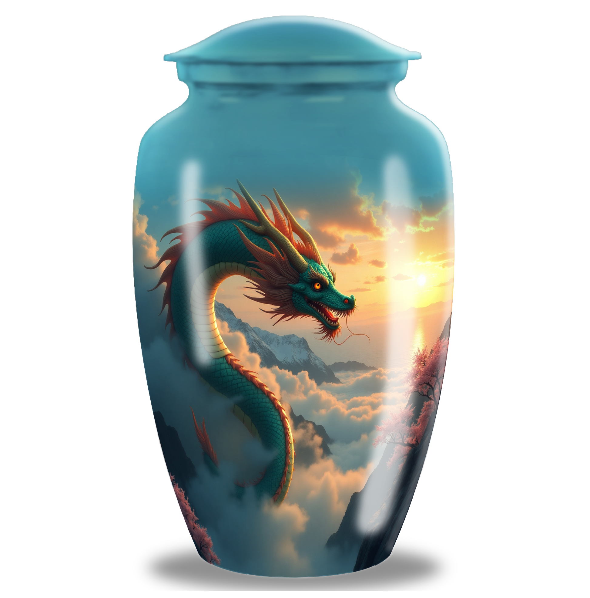 Blue Japanese Dragon Large Cremation Urn For Ashes For Adults