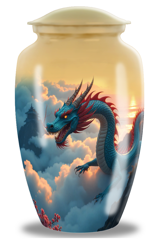 Blue Aggresive Dragon Large Cremation Urn For Human Ashes For Adult Male Dad