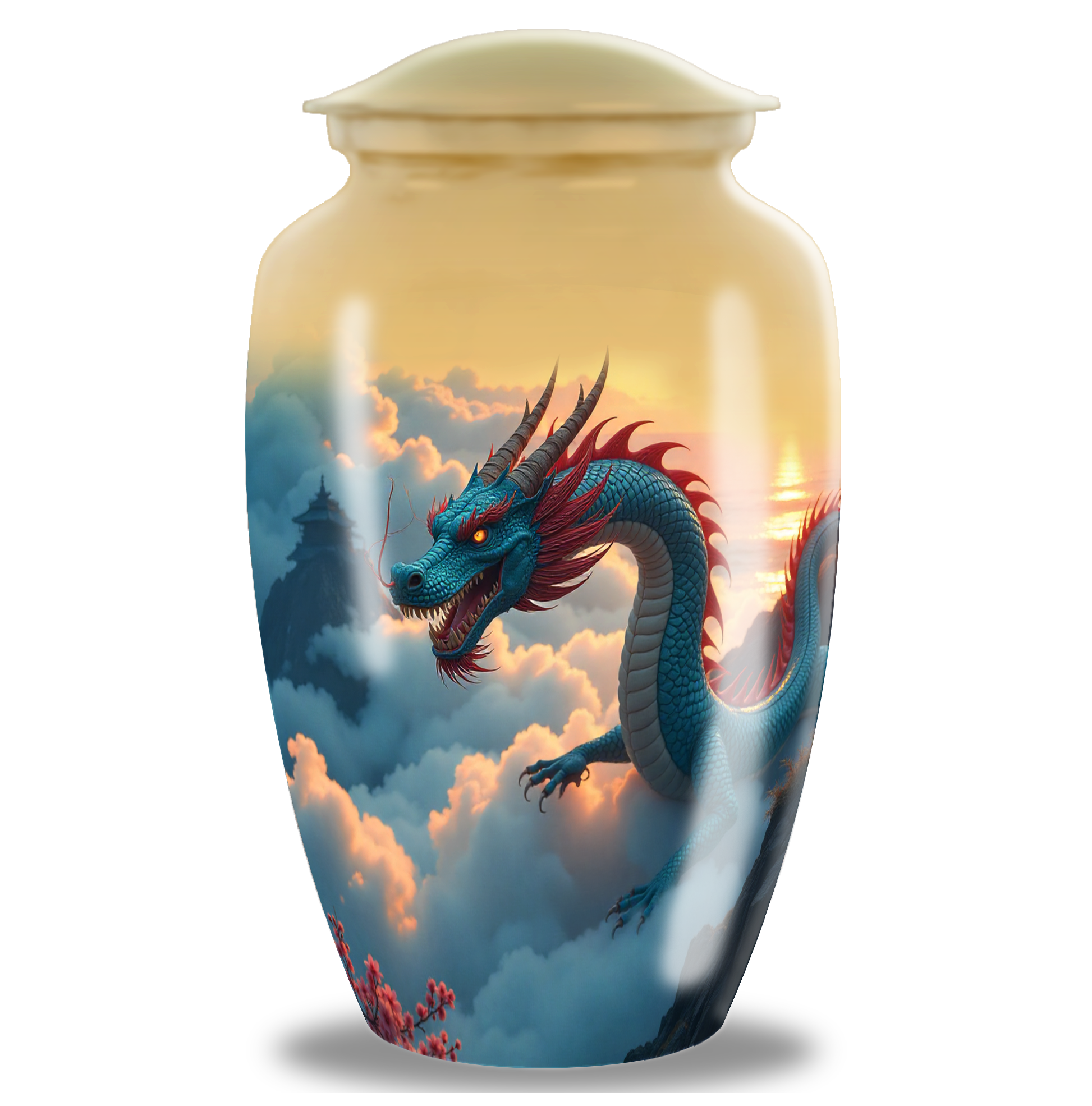 Blue Aggresive Dragon Large Cremation Urn For Human Ashes For Adult Male Dad