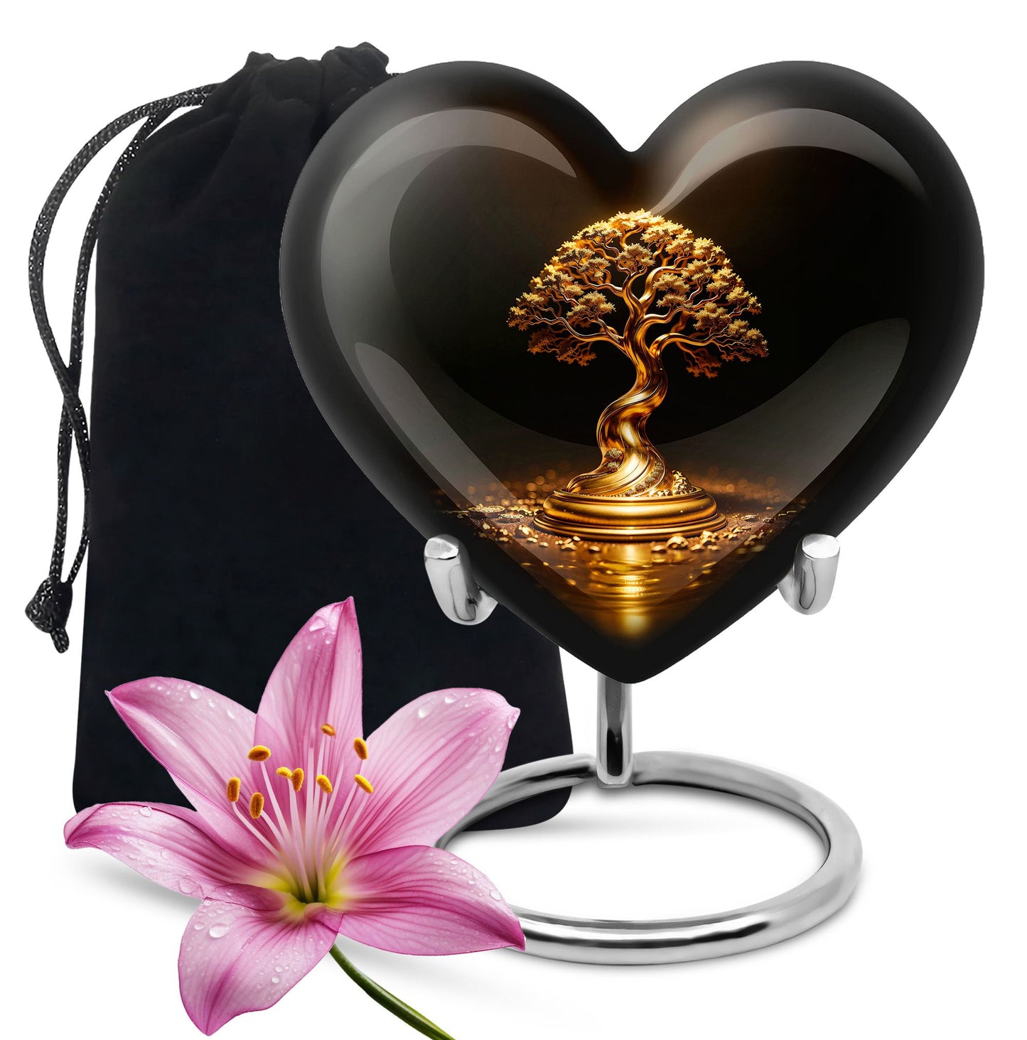 Heart Shape Golden Tree Urn Large Urn 10 Inch