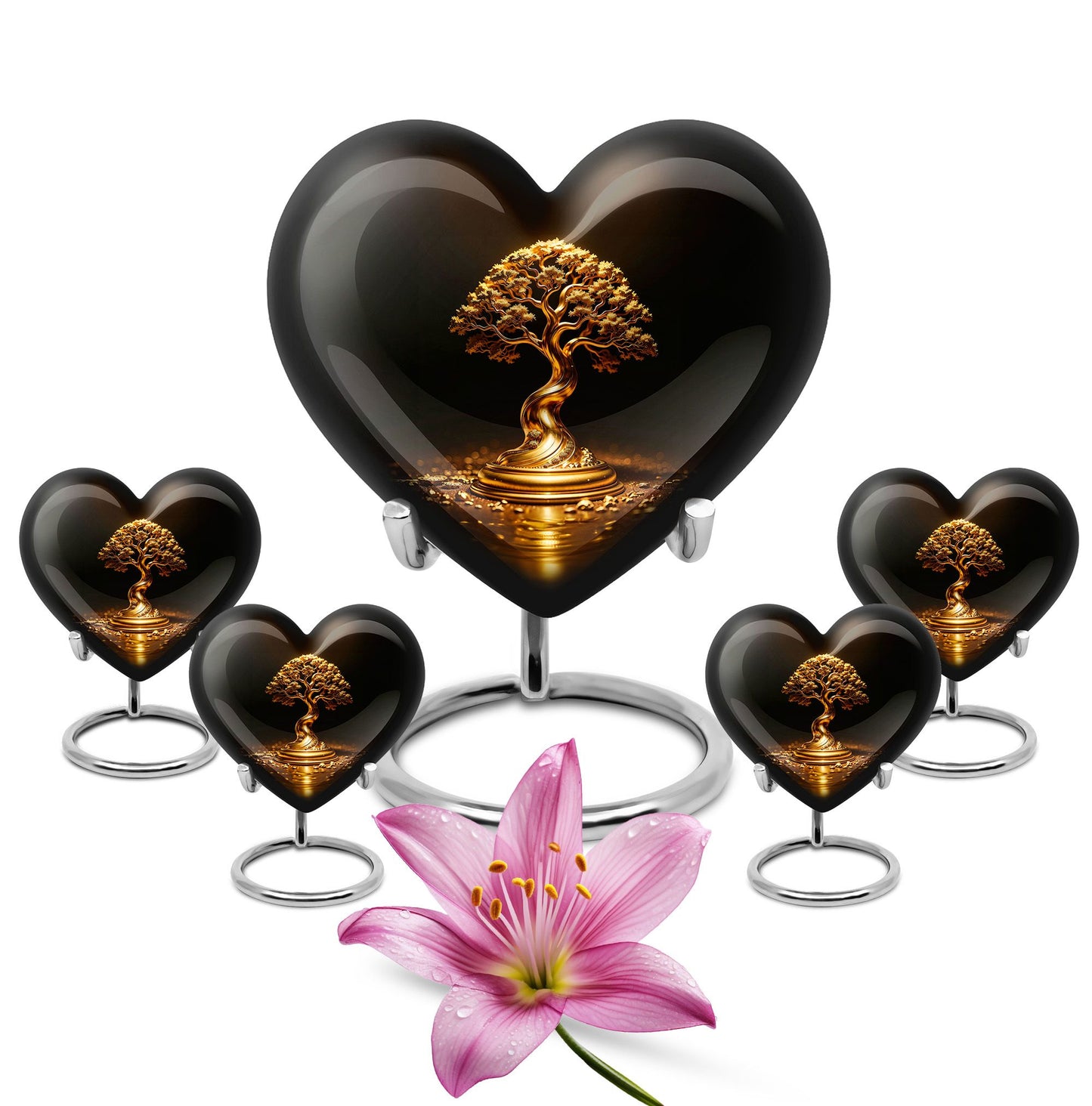 Heart Shape  Large Urn With 4 Keepsake Urn