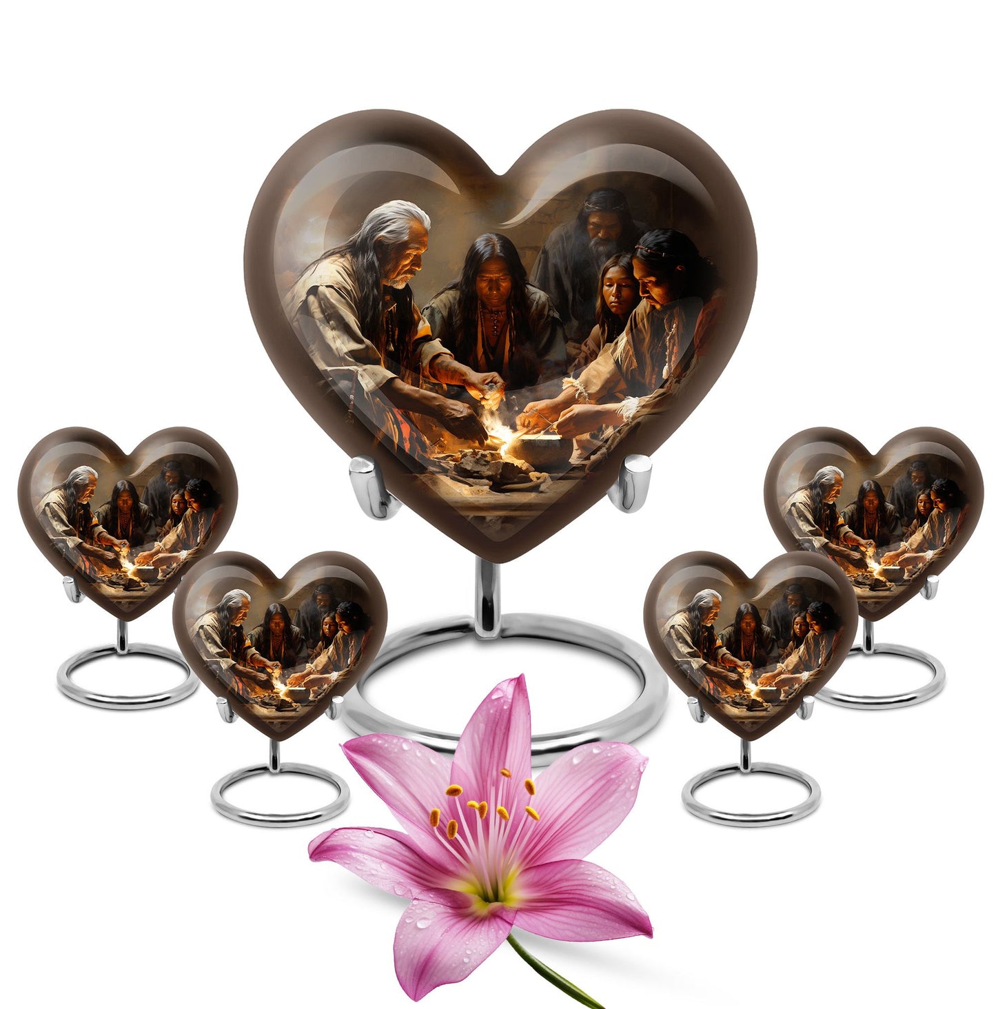 Heart Shape  Large Urn With 4 Keepsake Urn