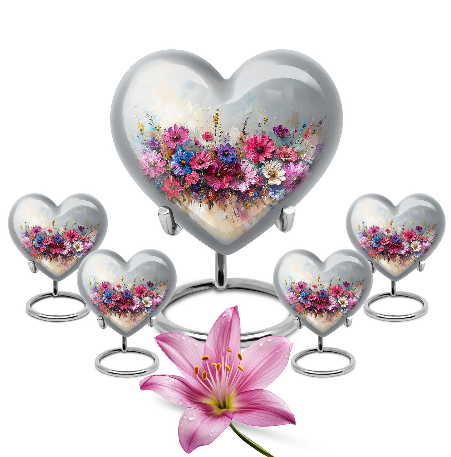 Heart Shape  Large Urn With 4 Keepsake Urn