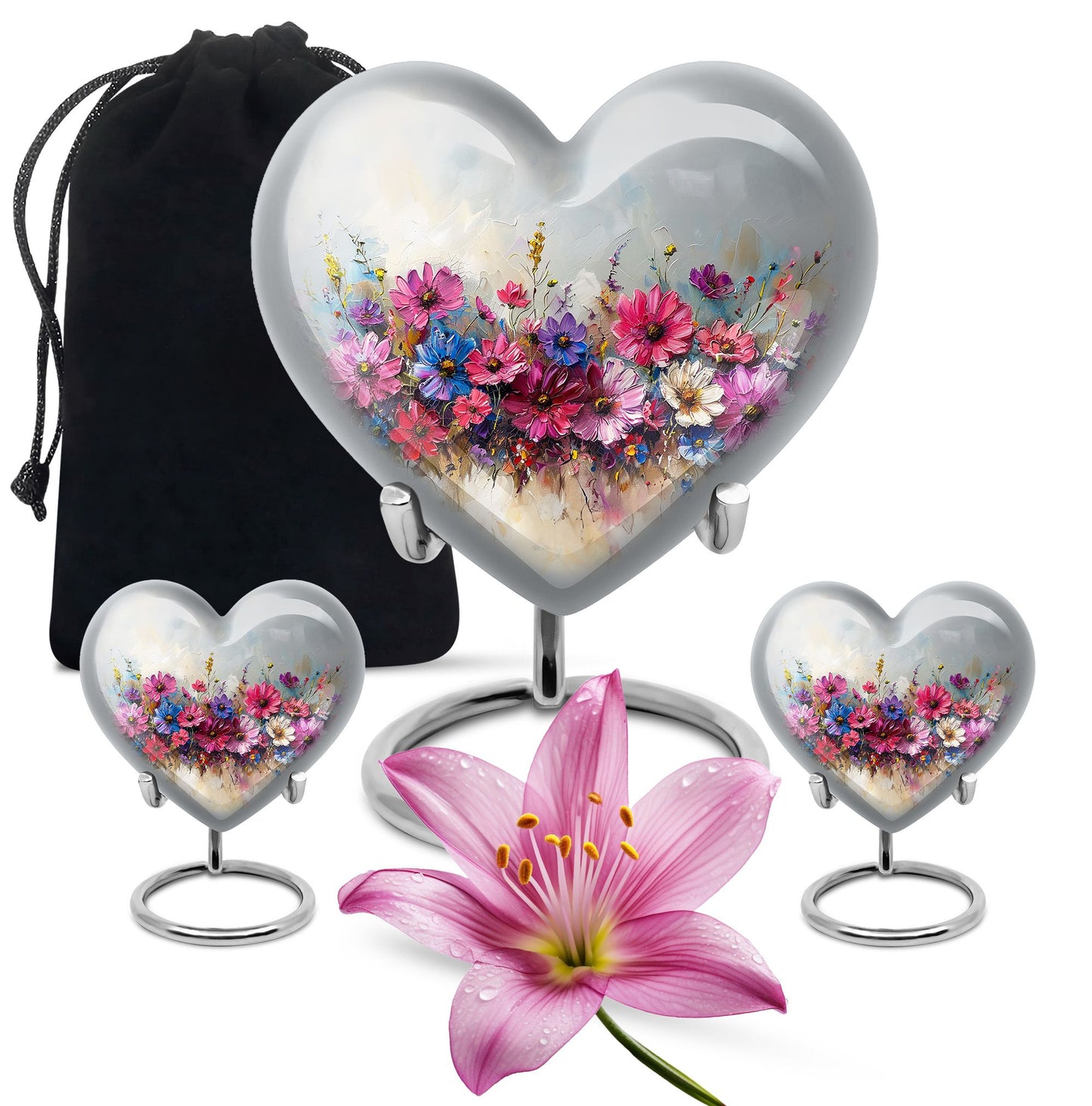 Heart Shape  Large Urn With 2 Keepsake Urn