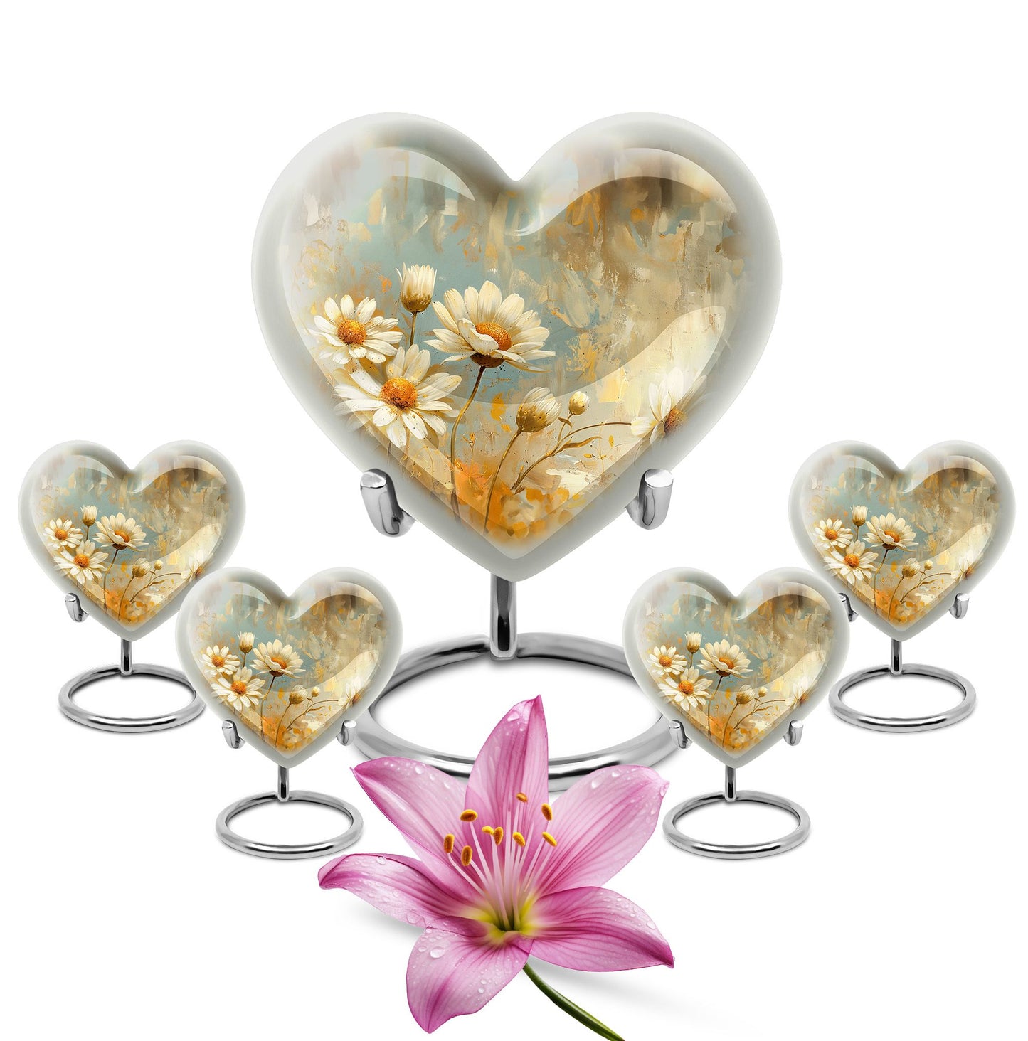 Heart Shape  Large Urn With 4 Keepsake Urn