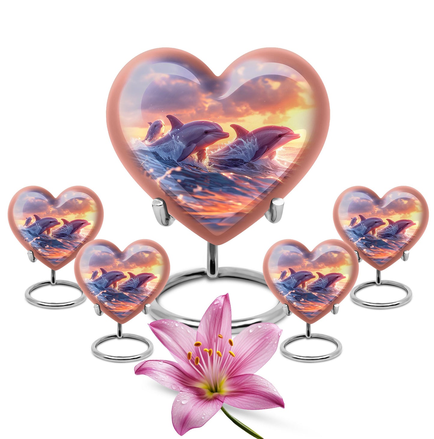 Heart Shape  Large Urn With 4 Keepsake Urn