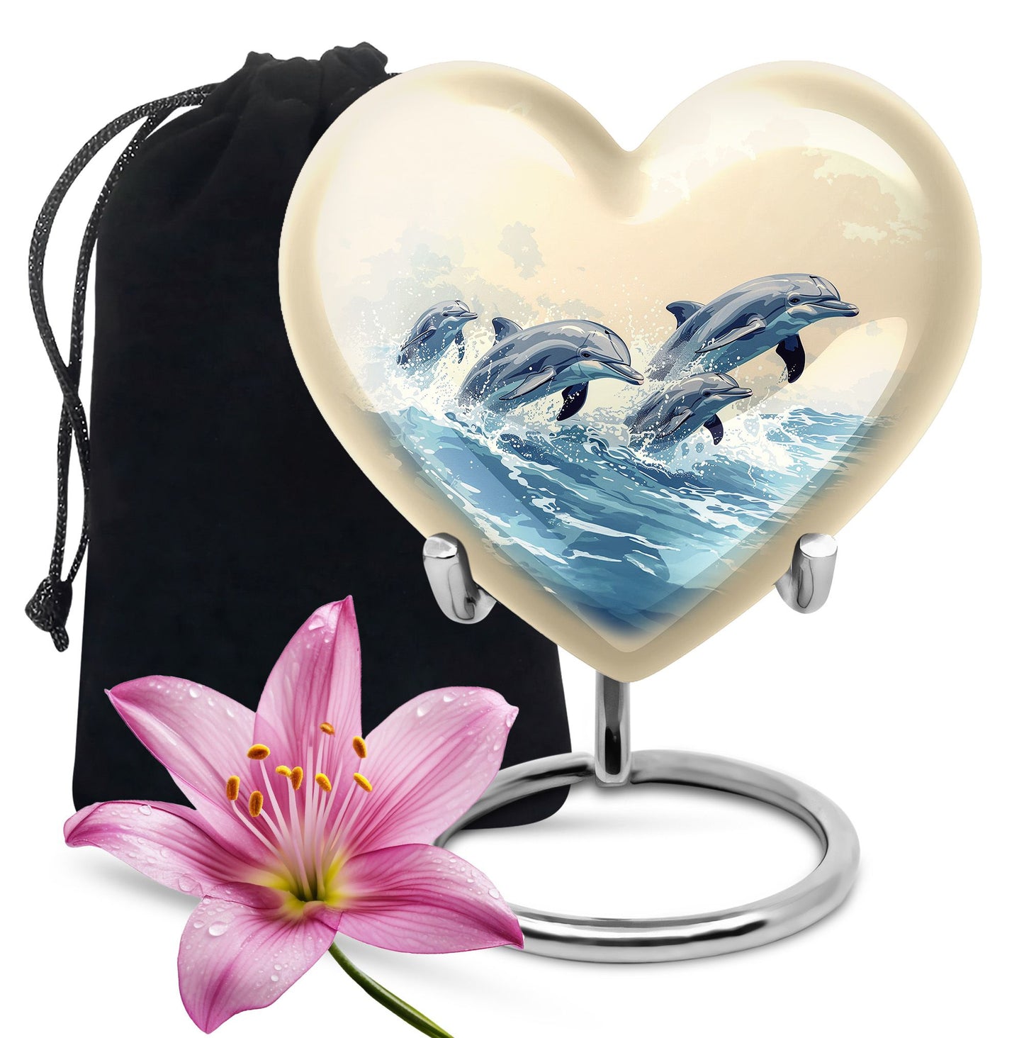 Heart Shape Dolphin Urn Large Urn 10 Inch