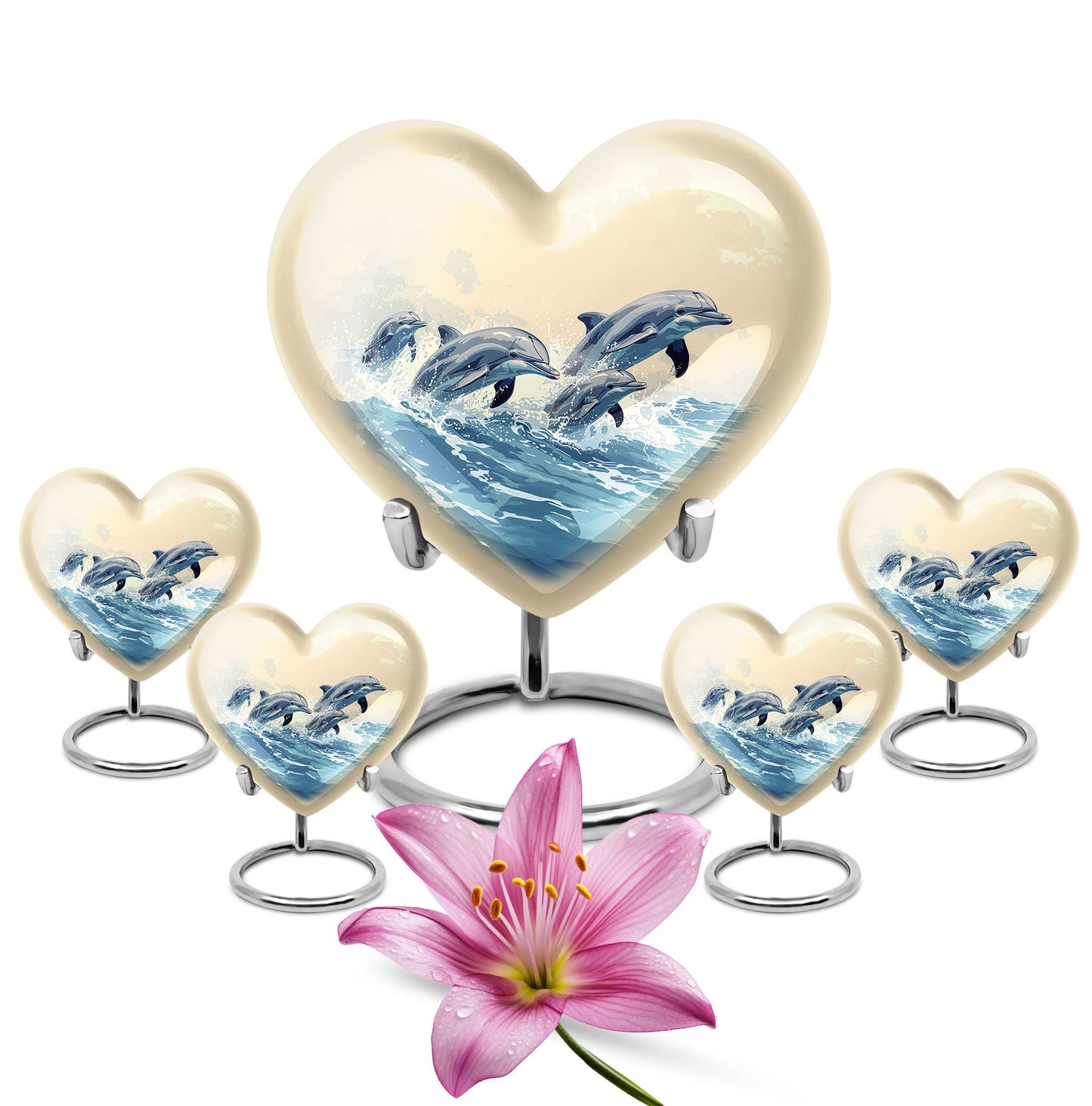 Heart Shape  Large Urn With 4 Keepsake Urn