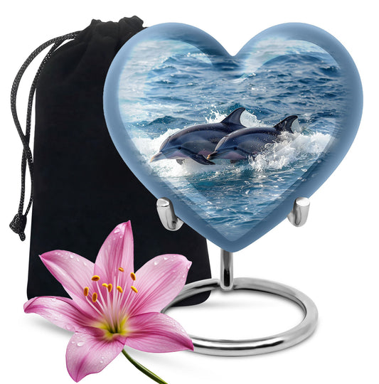 Heart Shape Dolphin Urn Large Urn 10 Inch