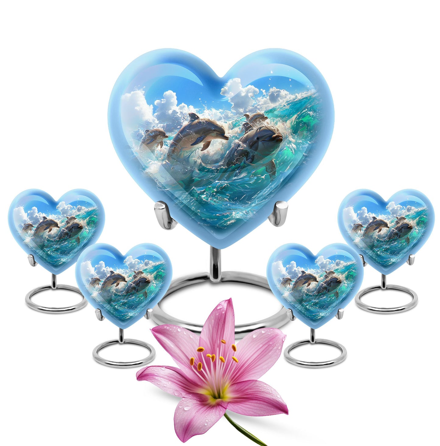 Heart Shape  Large Urn With 4 Keepsake Urn