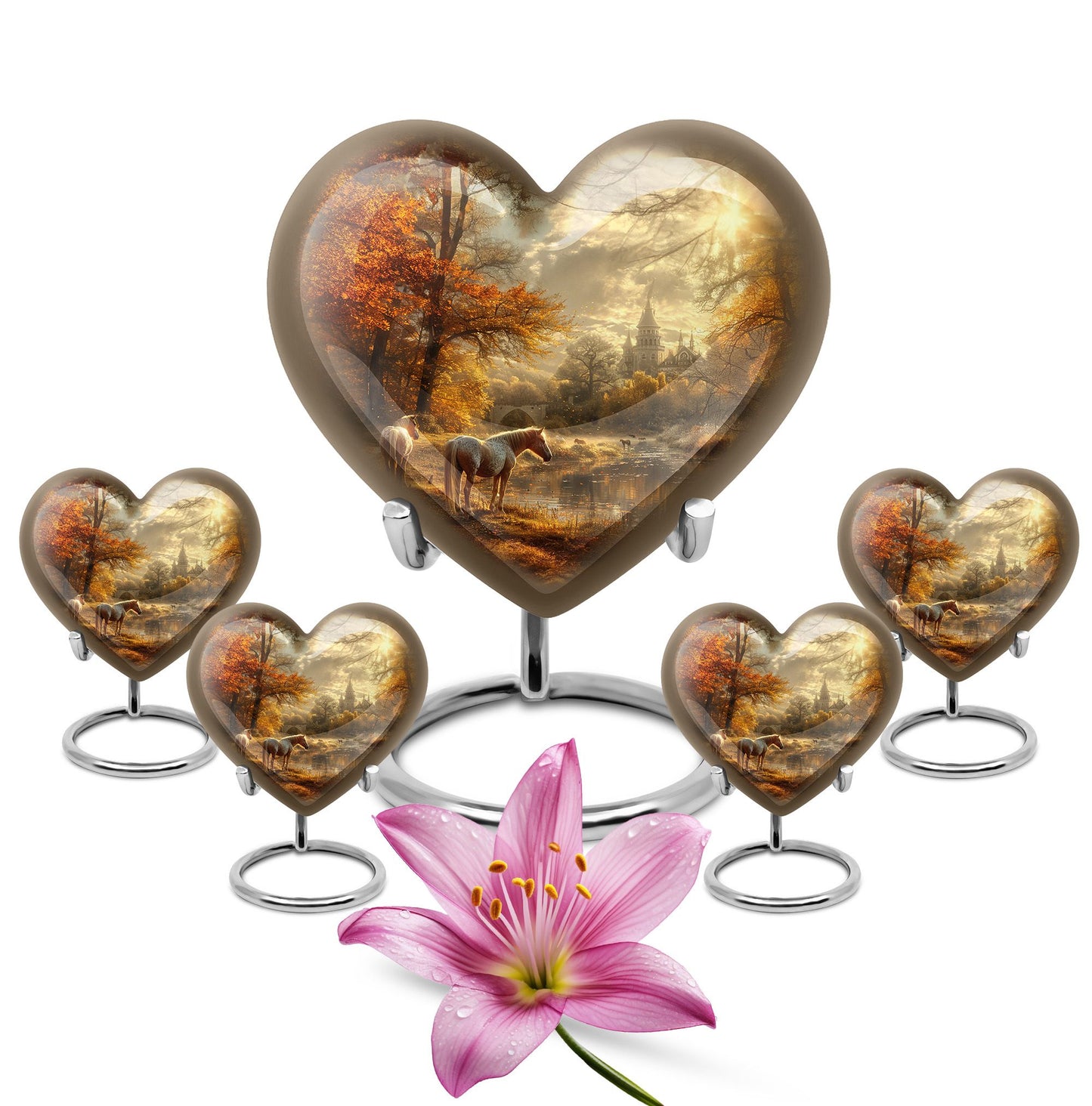 Heart Shape  Large Urn With 4 Keepsake Urn