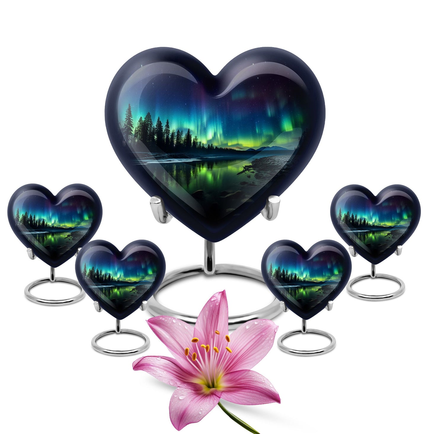 Heart Shape  Large Urn With 4 Keepsake Urn