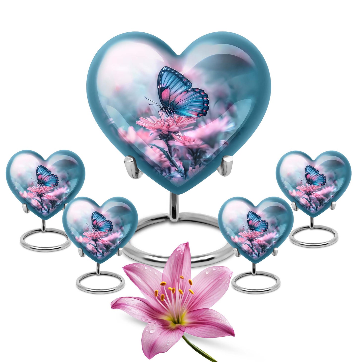 Heart Shape  Large Urn With 4 Keepsake Urn