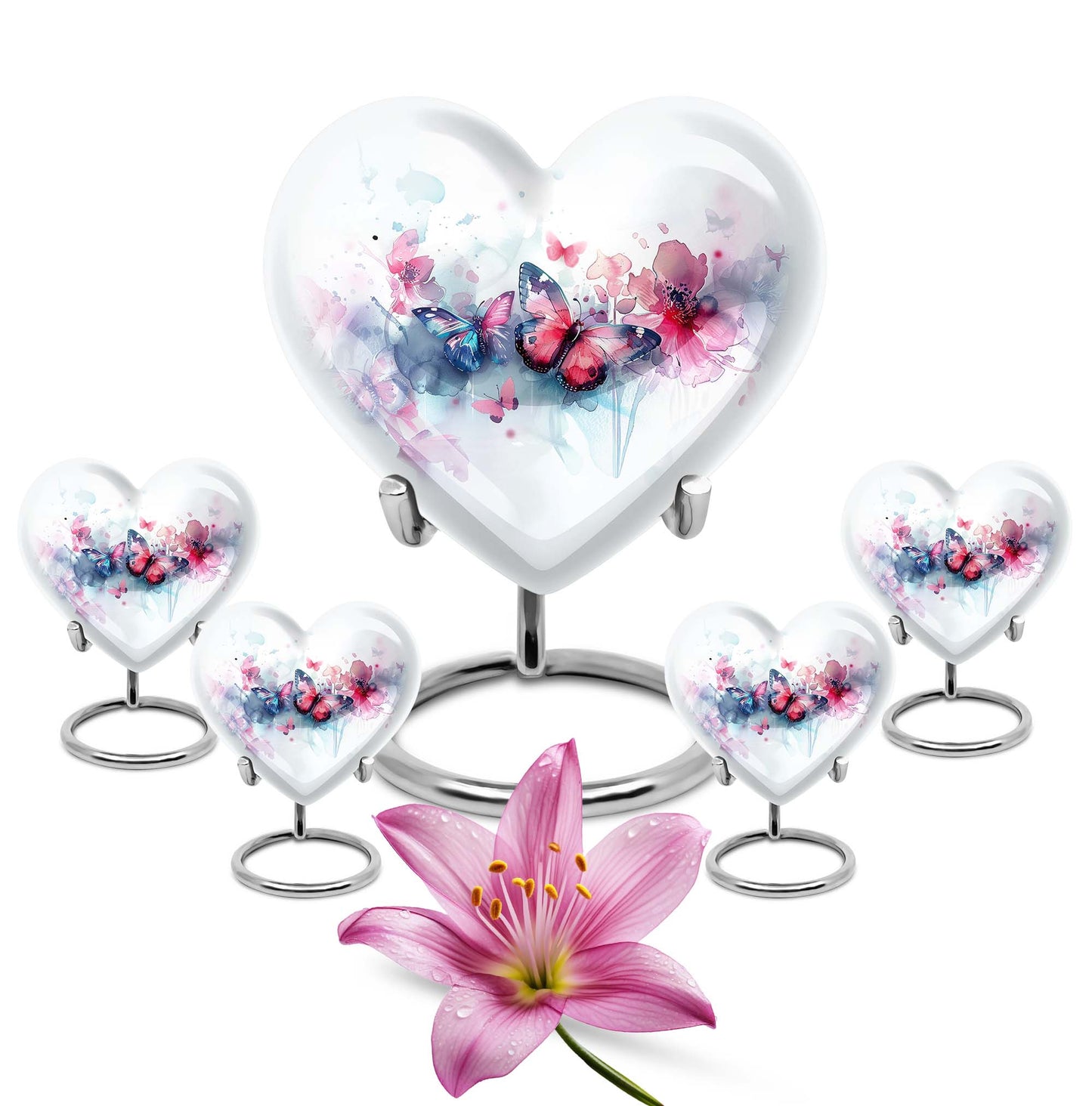 Heart Shape  Large Urn With 4 Keepsake Urn